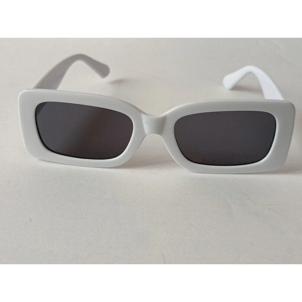 Rectangular Sunglasses White Tinted Lens Unisex